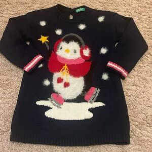 Girls United Colors of Benetton Sweater Dress Skating Penguin size 2-3 years